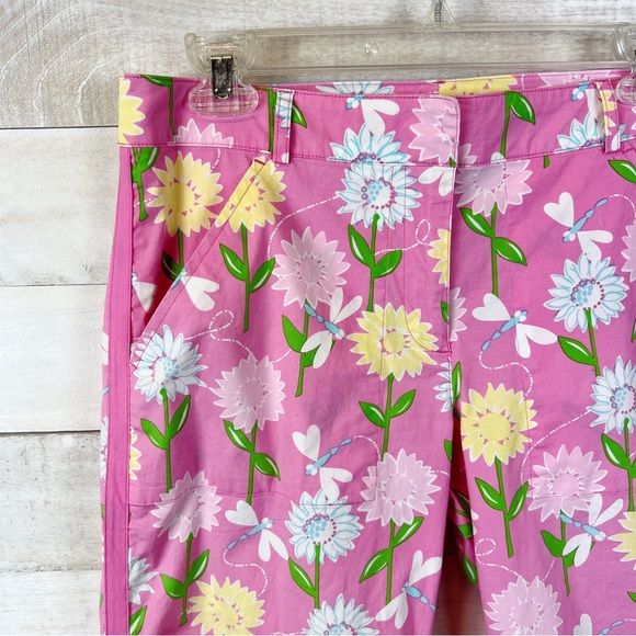 Lilly Pulitzer Floral Capri Pants Size 4 Pockets Pink Dragonfly - Picture 2 of 12